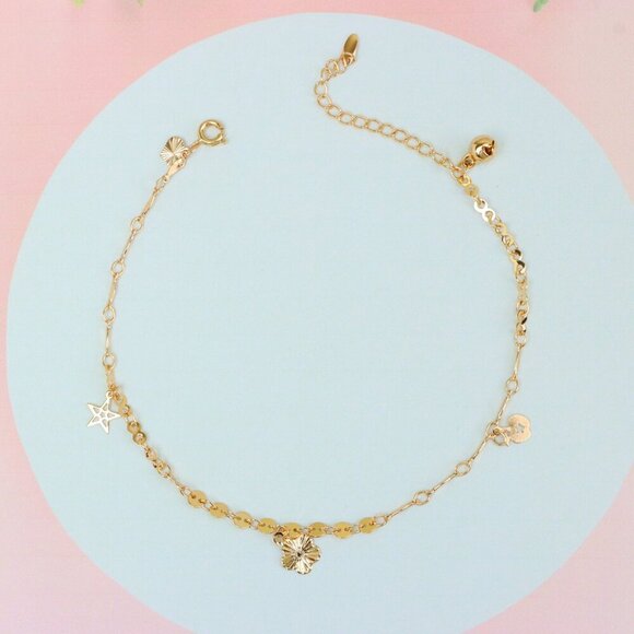 "Elegant Rose Gold Anklet with Floral & Star Charms, XPAL1176 - Picture 4 of 12